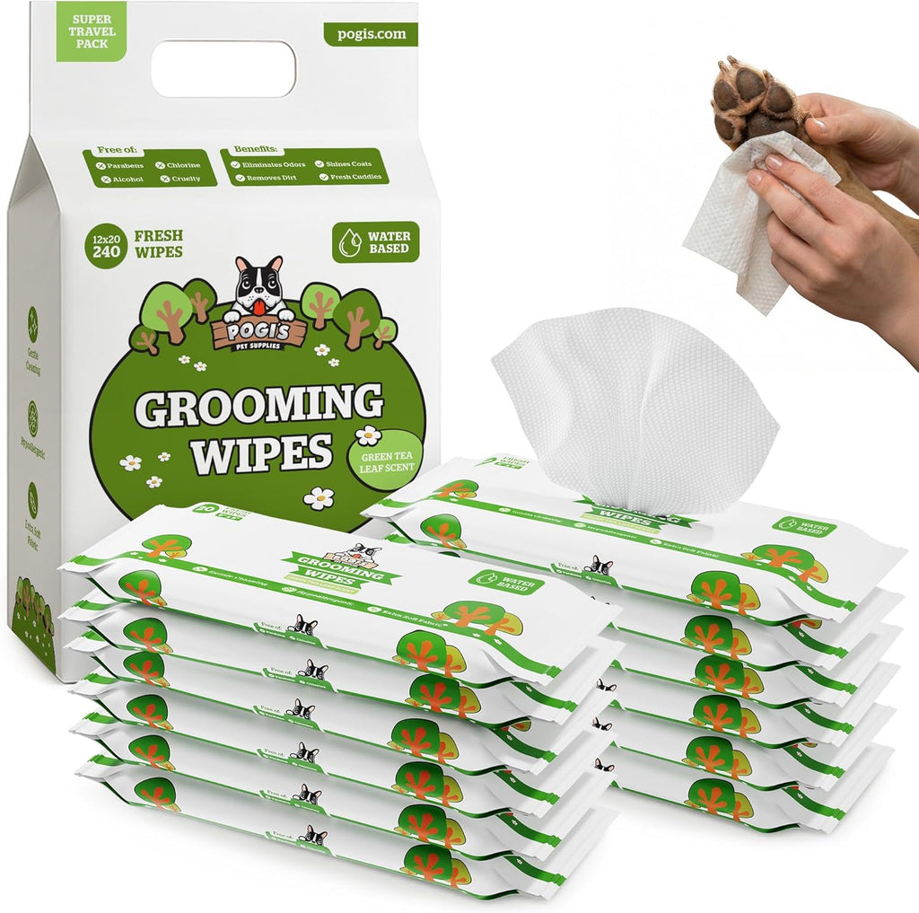 Pogi’S Dog Wipes – Hypoallergenic Pet Wipes for Paws, Body & Butt – Cleaning & Hydrating, Green Tea Scent, 240 Count