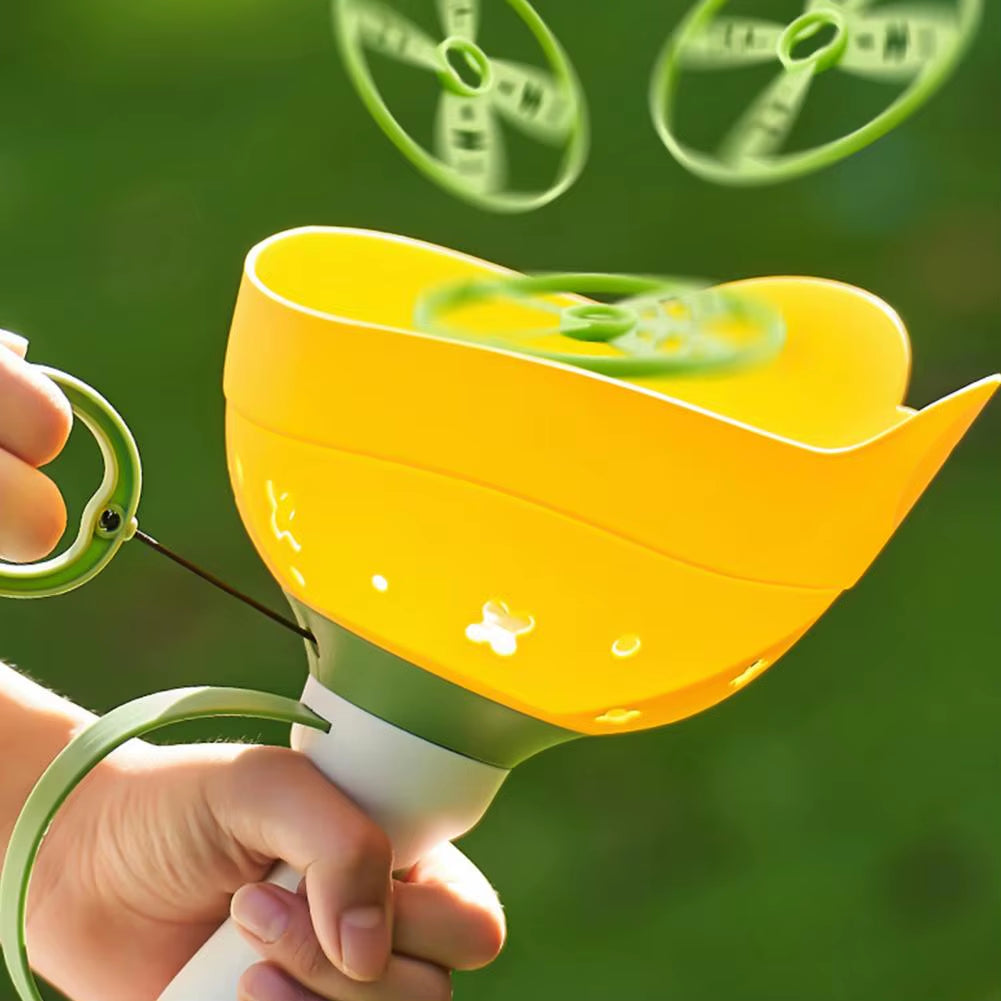 Flying Saucer Disc Launcher Kids Flying Toys Pull String UFO Throw Catch Outdoor Sport Propeller Children Toys Gift for Boy Girl