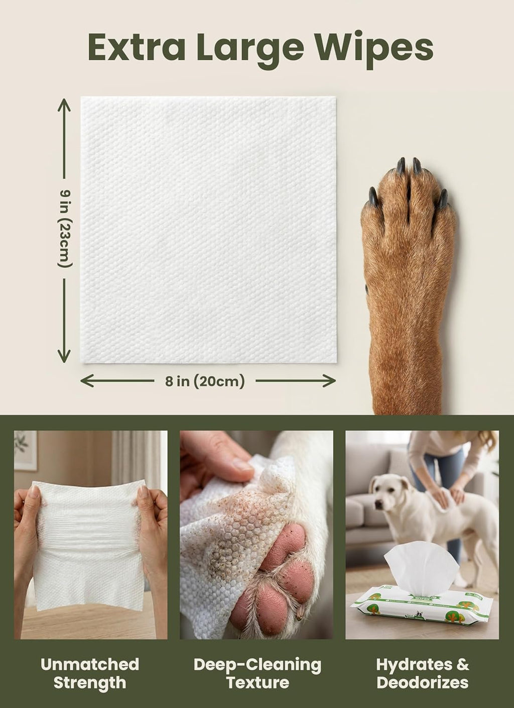 Pogi’S Dog Wipes – Hypoallergenic Pet Wipes for Paws, Body & Butt – Cleaning & Hydrating, Green Tea Scent, 240 Count